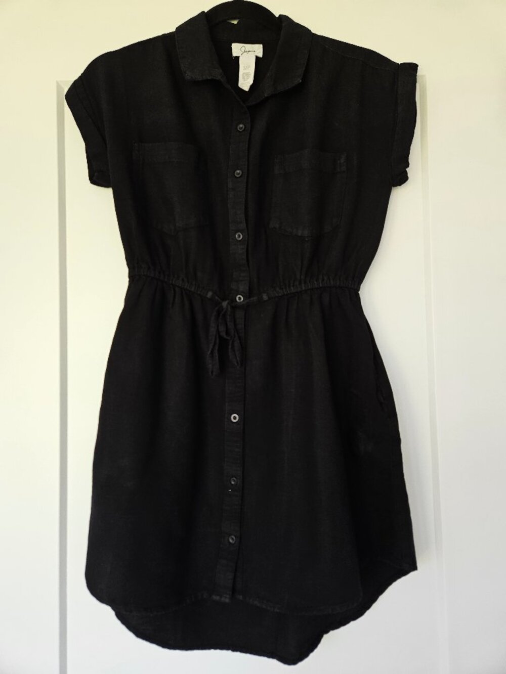 Black linen blend shirtdress